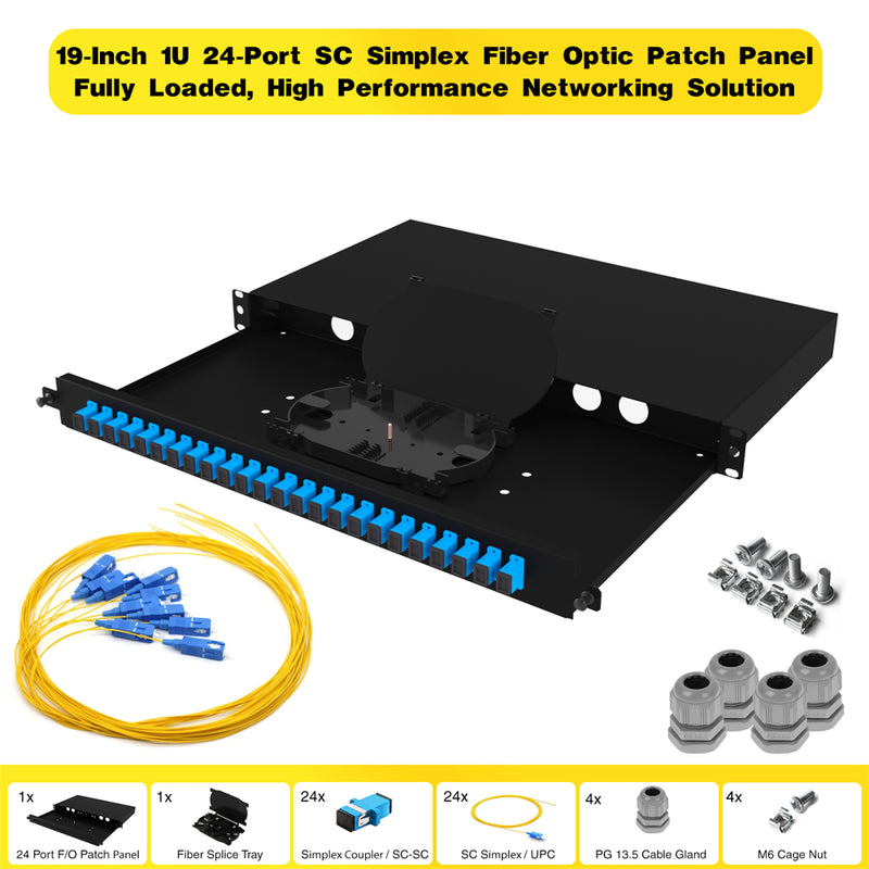 19" 1U 24 Port SC Simplex Fiber Optik Patch Panel Full(Dolu)