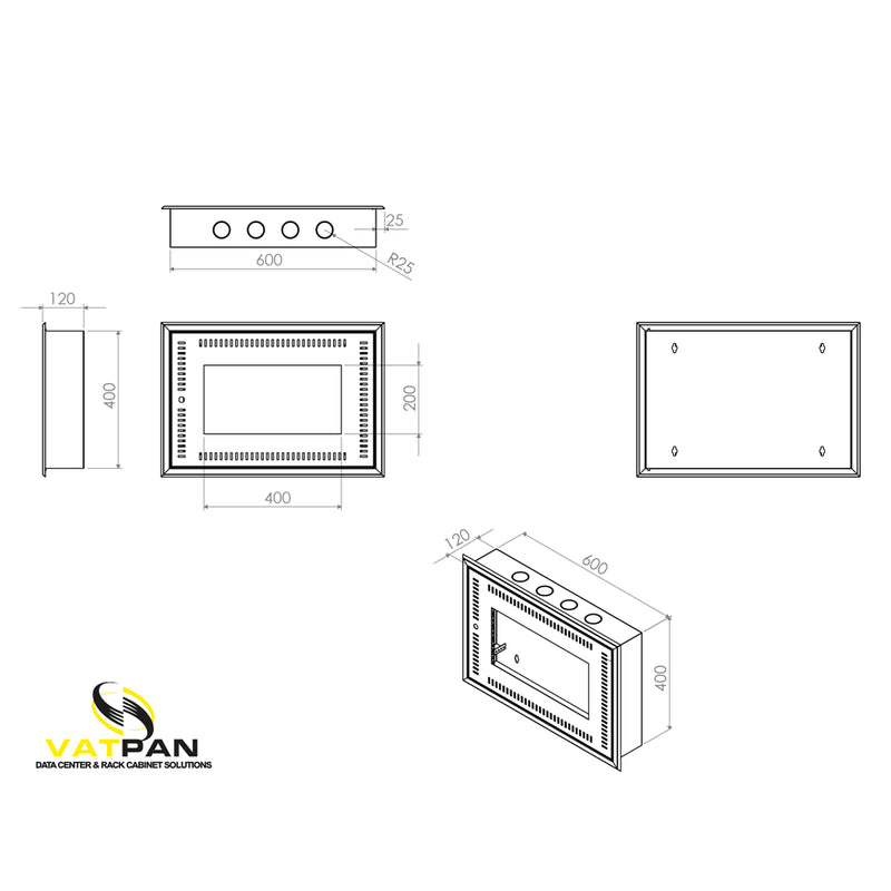 6U 600x120mm Wall-Mounted Flush-Mount FTTH Optical Network Termination Cabinet