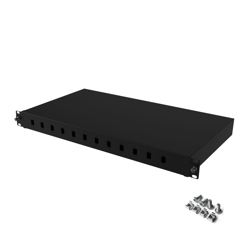 19" 1U 12-Port LC Duplex Fiber Optic Patch Panel (Empty)