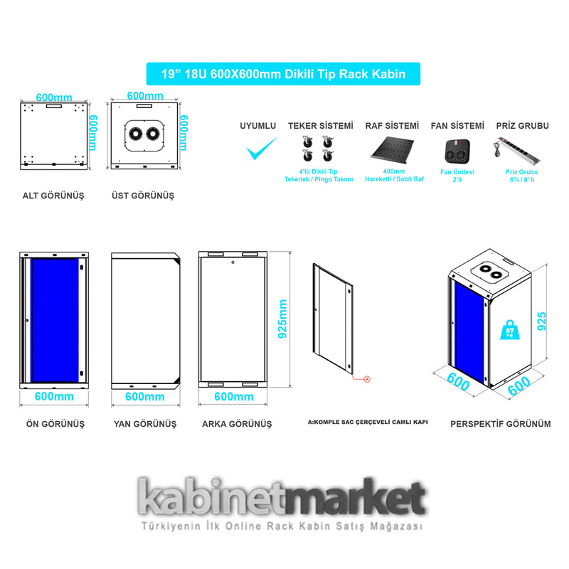 18U 19" 600x600 Floor-Mounted Rack Cabinet