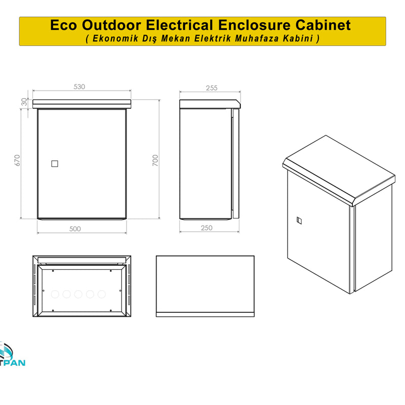 500x700x250mm Outdoor Wall-Mounted Economy Series Metal Electrical Panel