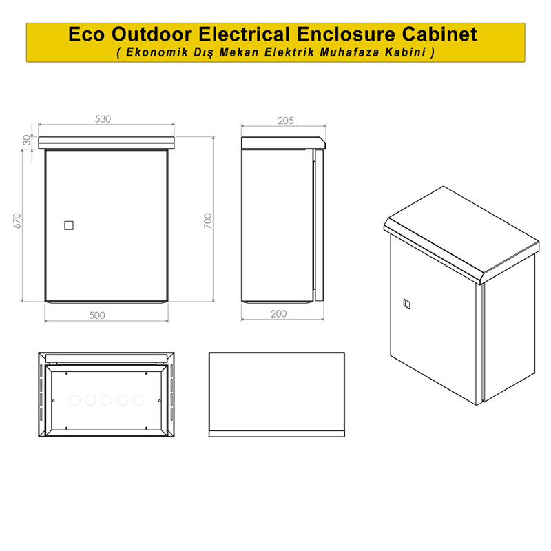 500x700x200mm Outdoor Wall-Mounted Economy Series Metal Electrical Panel