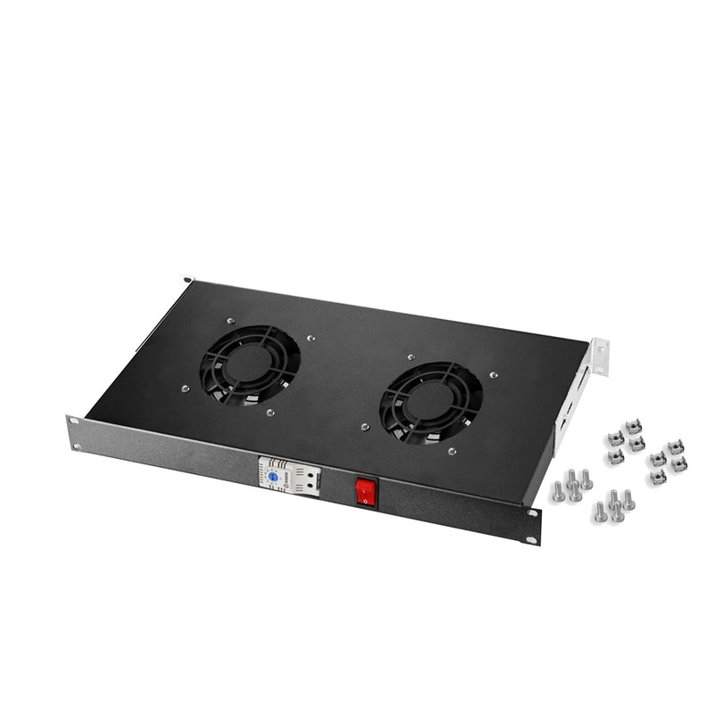 19" Dual-Fan Intermediate Module with Thermostat-Controlled On/Off Switch