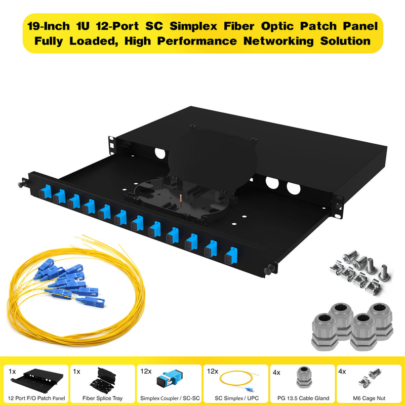 19" 1U 12 Port SC Simplex Fiber Optik Patch Panel Full(Dolu)