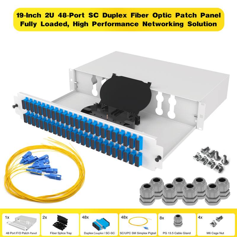 19" 2U 48 Port SC Duplex Fiber Optik Patch Panel Full(Dolu)