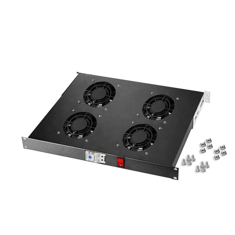 19" 4-Fan Intermediate Module with Thermostat-Controlled On/Off Switch