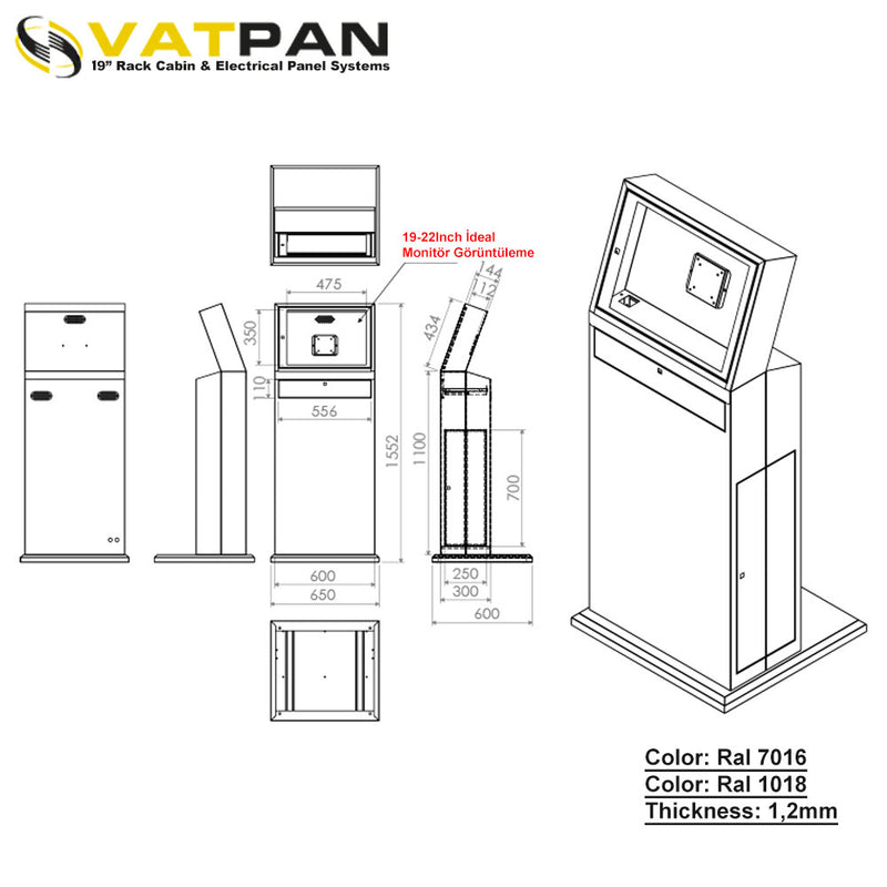 Freestanding Industrial Computer Cabinet RAL 1018 V.1