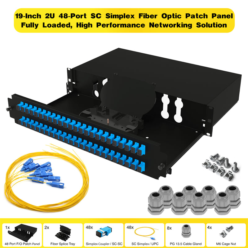 19" 2U 48 Port SC Simplex Fiber Optik Patch Panel Full(Dolu)