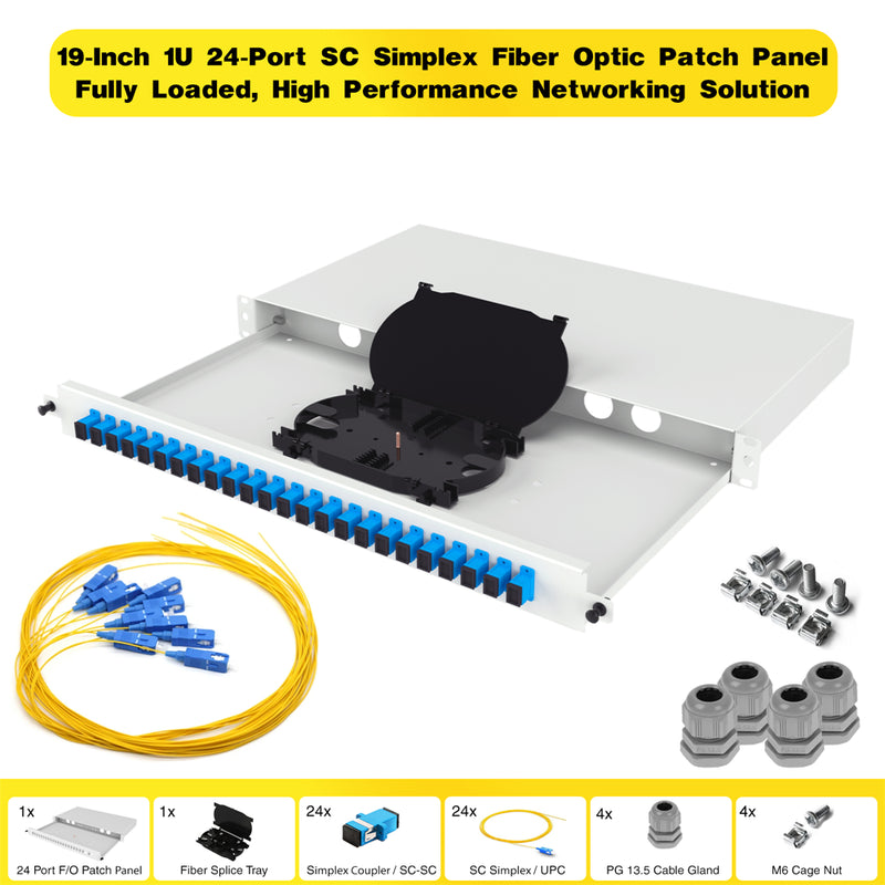 19" 1U 24 Port SC Simplex Fiber Optik Patch Panel Full(Dolu)