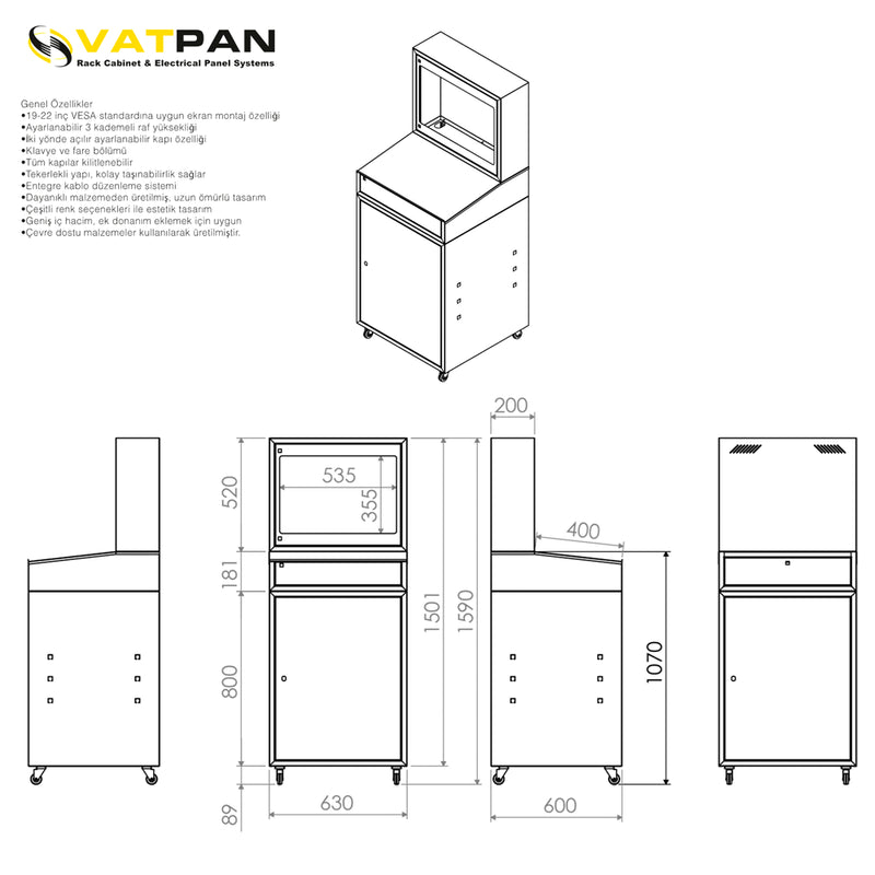 Post-Mounted Industrial Computer Cabinet RAL 7016