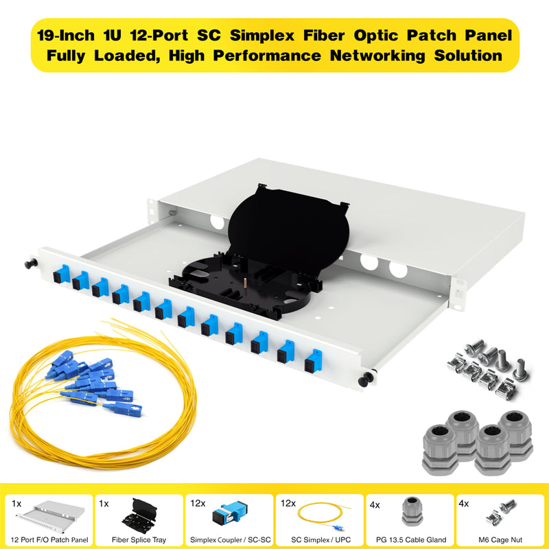 19" 1U 12 Port SC Simplex Fiber Optik Patch Panel Full(Dolu)
